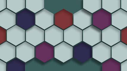 3d hexagons on the green background. Abstract technology structure. Geometric shapes backdrop