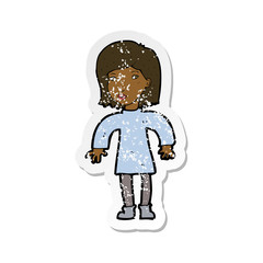 retro distressed sticker of a cartoon cautious woman