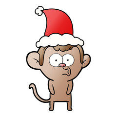 gradient cartoon of a hooting monkey wearing santa hat