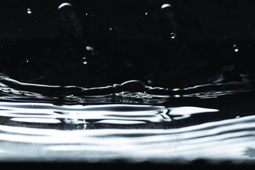 Water droplet splash backgound texture isolated on black. Fresh clean pure water ripples and...