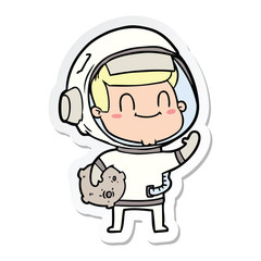 sticker of a happy cartoon astronaut man