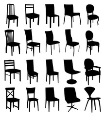Black chair silhouettes group. Vector set on white background