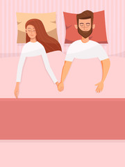Obraz na płótnie Canvas Couple of young people. Man and woman sleeping in the bed. Vector character illustration in a flat style