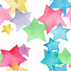 Beautiful lovely cute wonderful graphic bright artistic red pink blue purple green yellow stars pattern watercolor hand sketch. Perfect for textile, wallpapers, invitation, wrapping paper