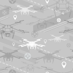 drone seamless pattern on gray background, vector illustration eps 10