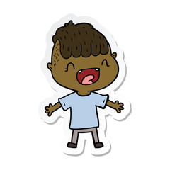 sticker of a cartoon happy boy laughing
