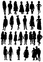 set of silhouettes of women mothers with children, vector. Mother's day concept.