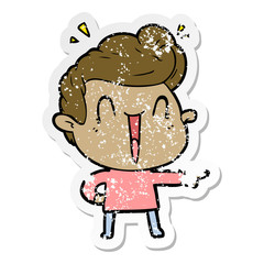 distressed sticker of a cartoon excited man