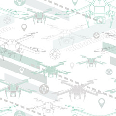drone seamless pattern on white background, vector illustration