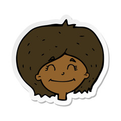 sticker of a cartoon happy female face