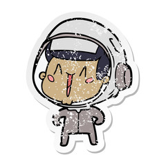 Fototapeta premium distressed sticker of a happy cartoon astronaut