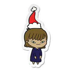 sticker cartoon of a woman wearing santa hat