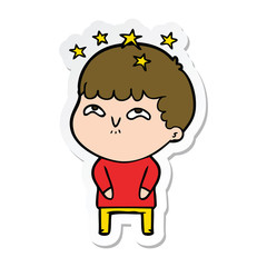 sticker of a cartoon amazed boy