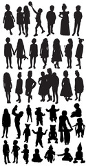 set of silhouettes of women mothers with children, vector. Mother's day concept.