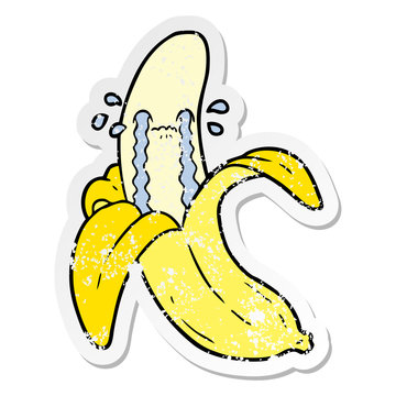distressed sticker of a cartoon crying banana