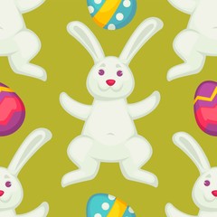 Bunny and eggs Easter seamless pattern white rabbit