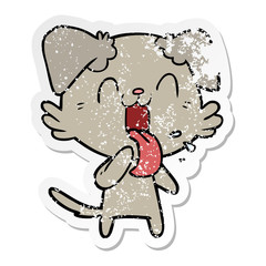 distressed sticker of a cartoon panting dog