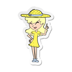 sticker of a cartoon woman wearing summer hat