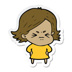 sticker of a cartoon angry girl