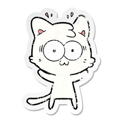 distressed sticker of a cartoon surprised cat