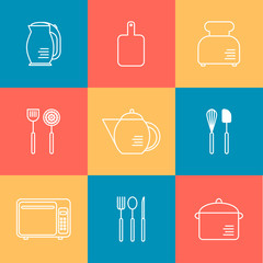 Kitchen appliances set vector line collection
