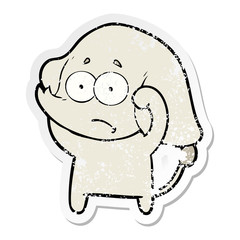 distressed sticker of a cartoon unsure elephant