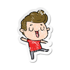 distressed sticker of a happy cartoon man