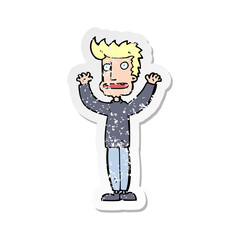 retro distressed sticker of a cartoon stressed man