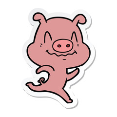sticker of a nervous cartoon pig