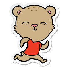 sticker of a happy cartoon bear jogging