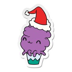 christmas sticker cartoon of kawaii muffin