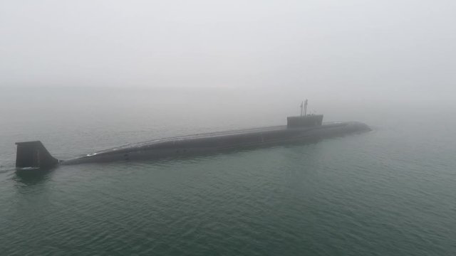 Nuclear above-water submarine in the open sea.