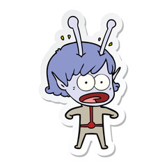 sticker of a cartoon shocked alien girl