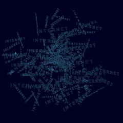 Fototapeta premium Words internet in a heap. Wireframe of the words Internet from blue lines on a dark background. Vector illustration