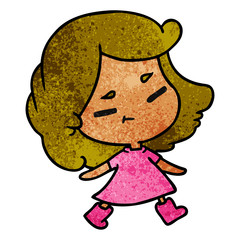 textured cartoon of a cute kawaii girl