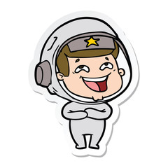 sticker of a cartoon laughing astronaut