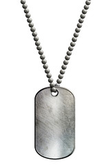 chrome metal tag and necklace.