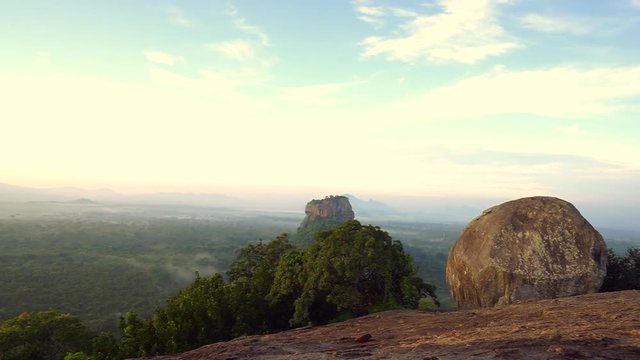 View of sunrise of Sigiriya rock from Pidurangala rock, Sri Lanka