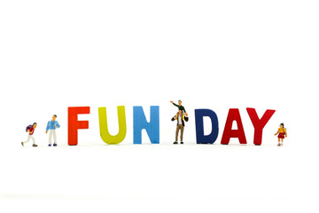 Miniature people : Children and friend funny and enjoy together using for concept of Fun day.
