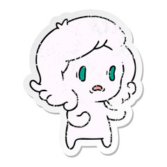 distressed sticker cartoon of kawaii scary ghost