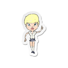retro distressed sticker of a cartoon woman with idea
