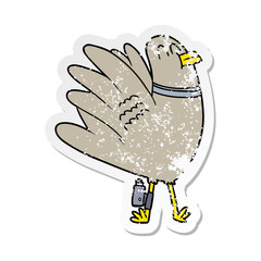 distressed sticker of a cartoon pigeon
