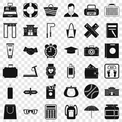 Bag icons set. Simple style of 36 bag vector icons for web for any design