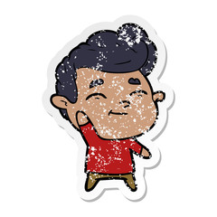 distressed sticker of a happy cartoon man
