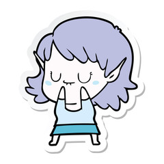 sticker of a happy cartoon elf girl