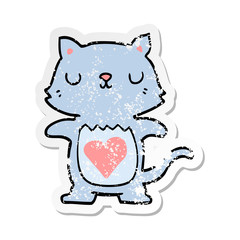 distressed sticker of a cute cartoon cat