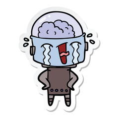 sticker of a cartoon crying robot