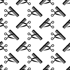 Scissors And Comb Icon Seamless Pattern