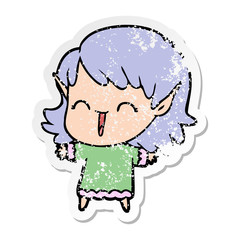 distressed sticker of a cartoon elf girl