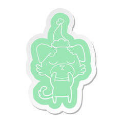 cute cartoon  sticker of a dog wearing santa hat